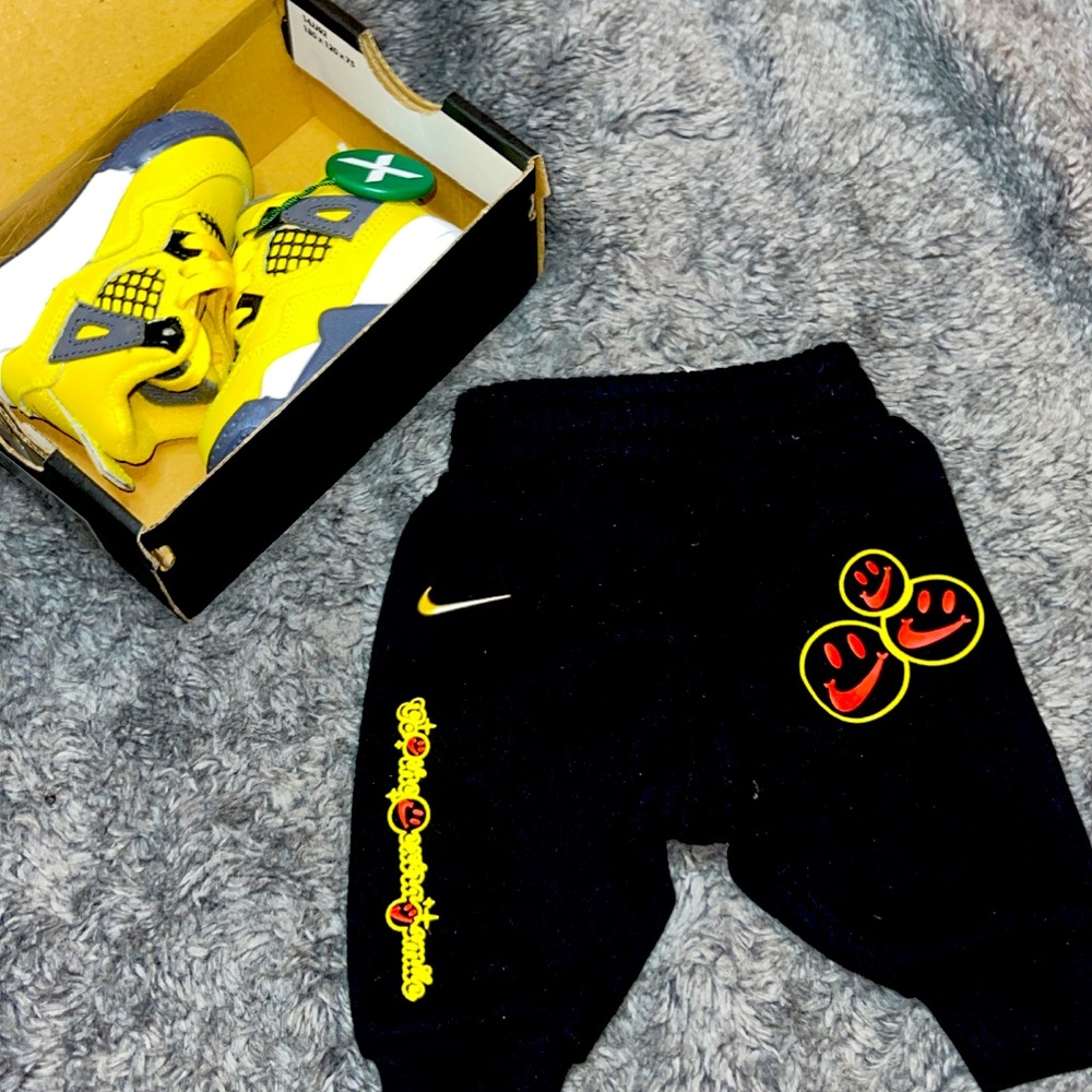 Baby Nike, happy face sweats, black and yellow
